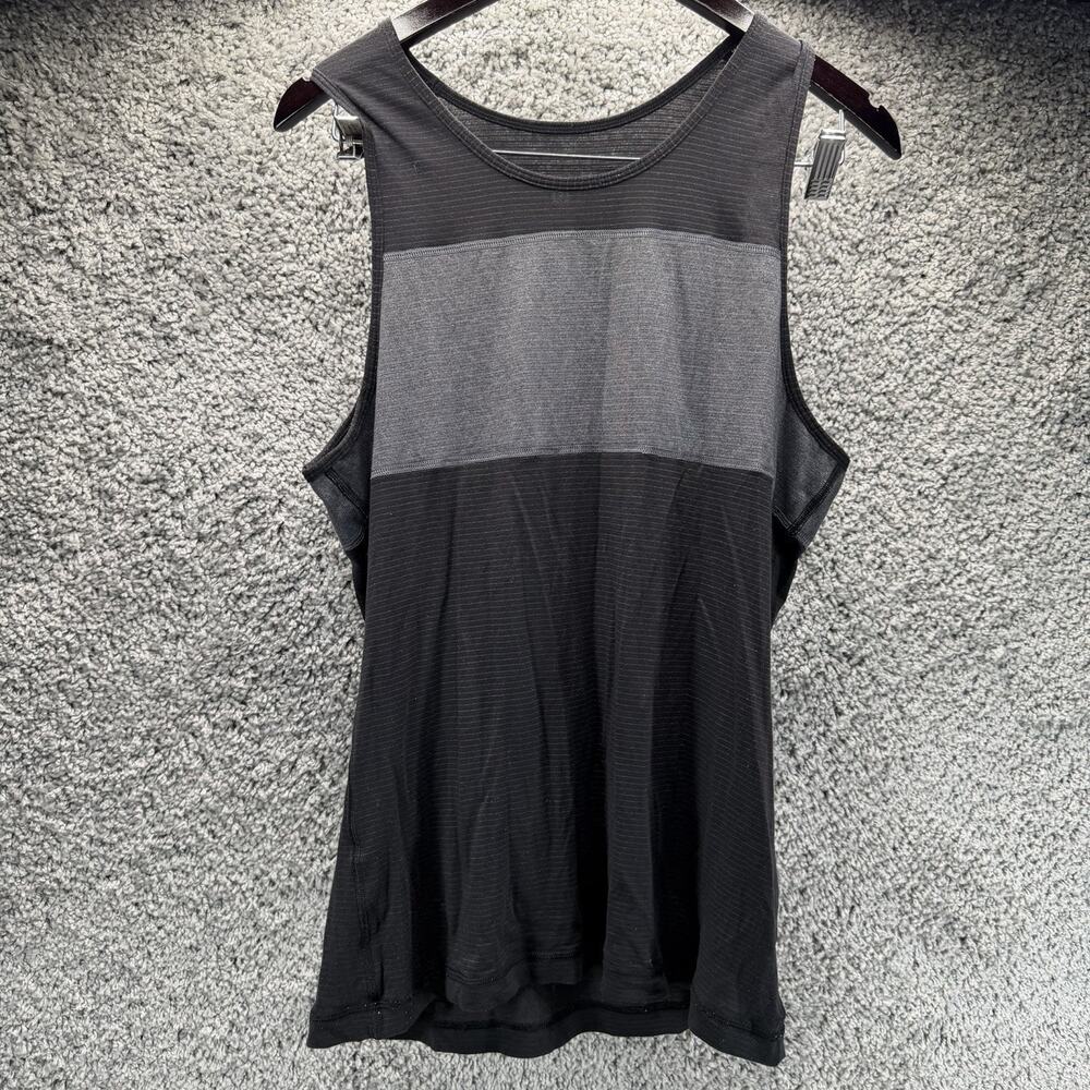 Lululemon Men’s Tank Top Black Gray Colorblock Stripe Workout Athletic Shirt
